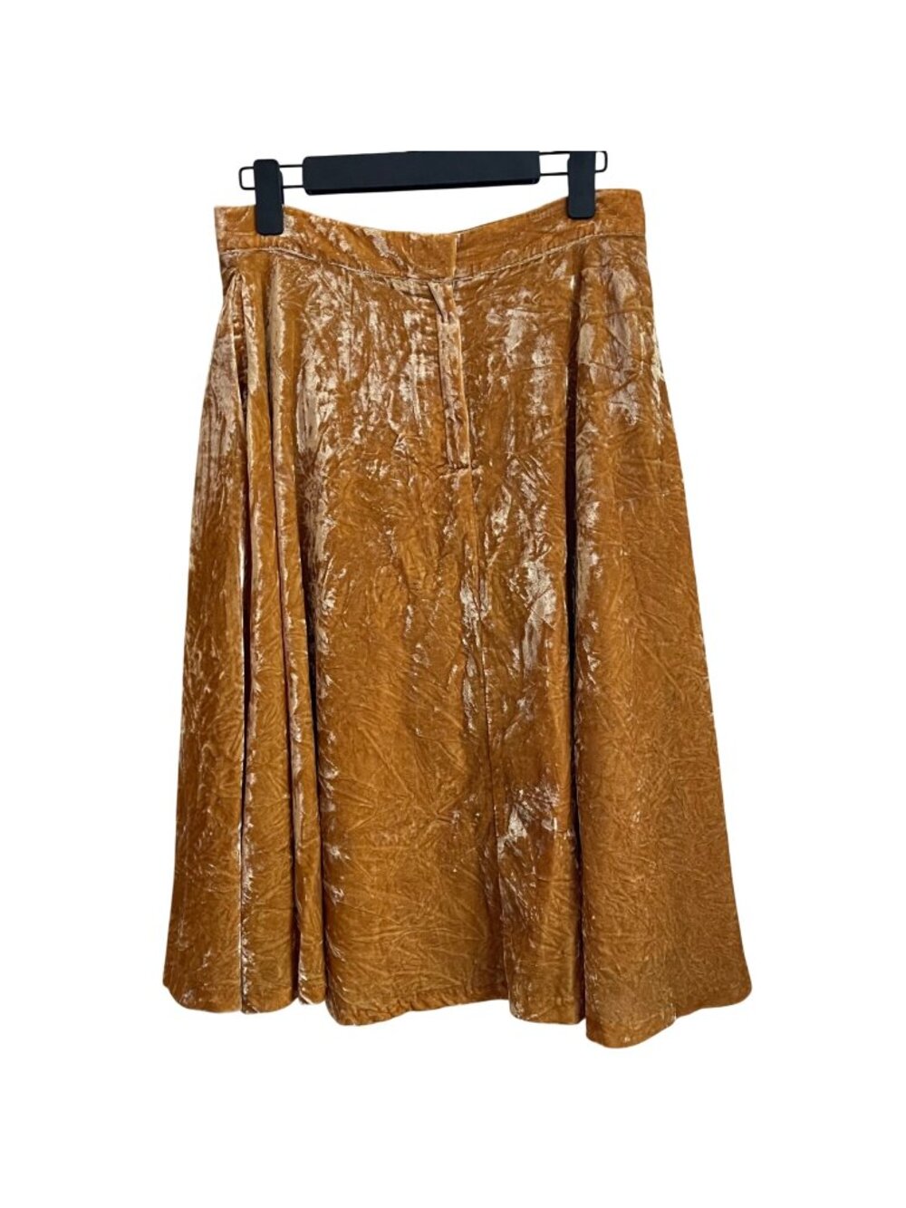 ModCloth Womens Crushed Velvet Midi Skirt Size 8 Gold Mustard A Line Retro